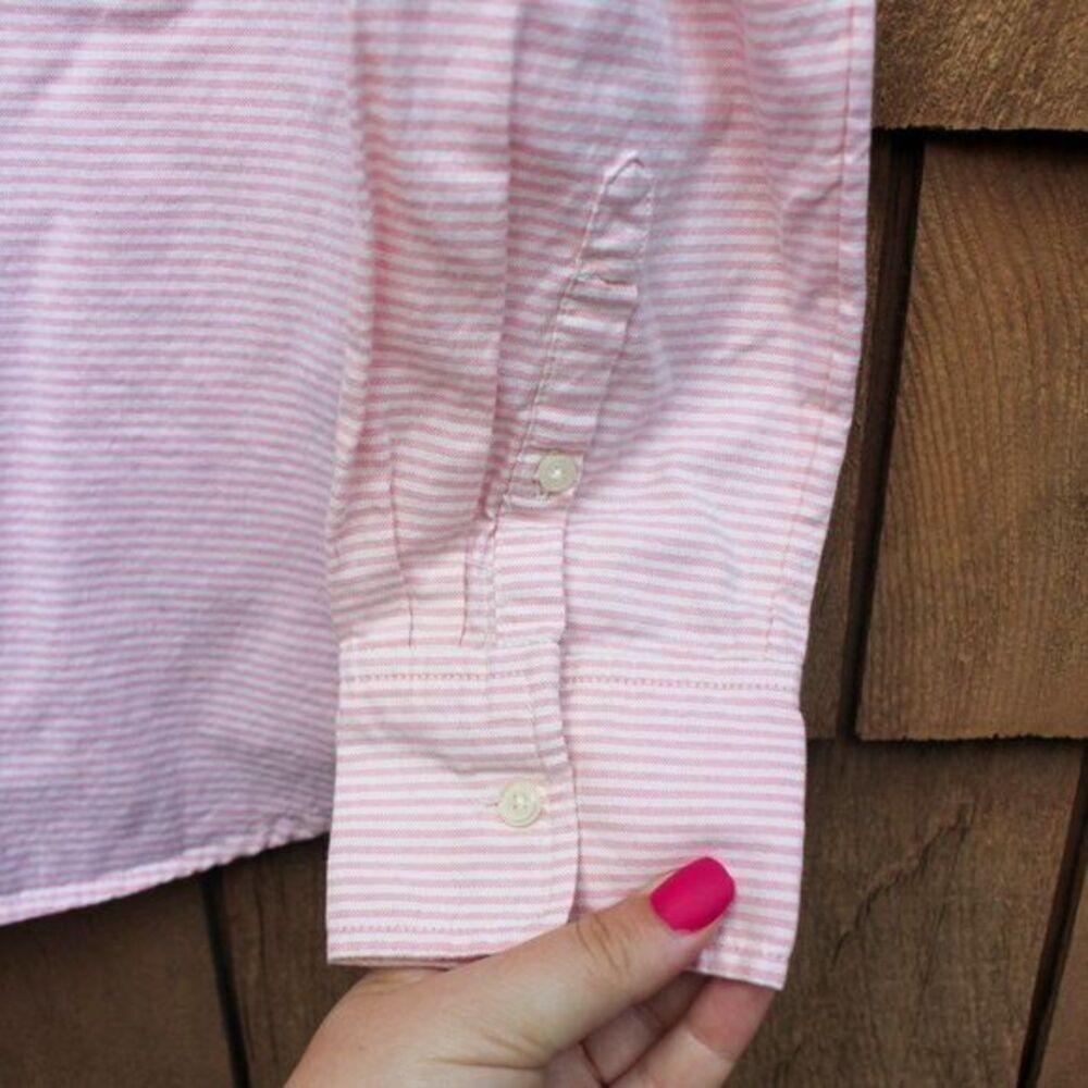 J. Crew Neon Pink White Striped‎ Embroidered Buttoned Long Sleeve Tunic Shirt - Picture 4 of 7